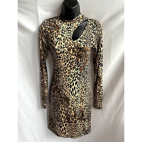 Bar III Leopard Print Sexy Long Sleeve Dress XXS Cutout Bodycon Stretch Mob Wife - Picture 1 of 11